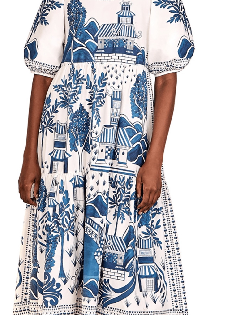 FARM Rio Blue and White Scenic Maxi Dress